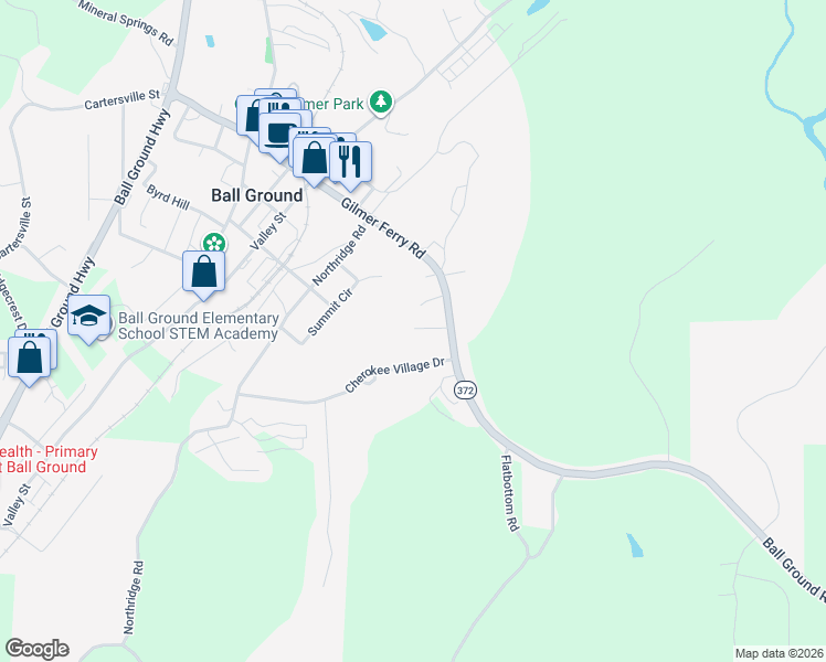 map of restaurants, bars, coffee shops, grocery stores, and more near 106 Holcomb Manor Drive in Ball Ground