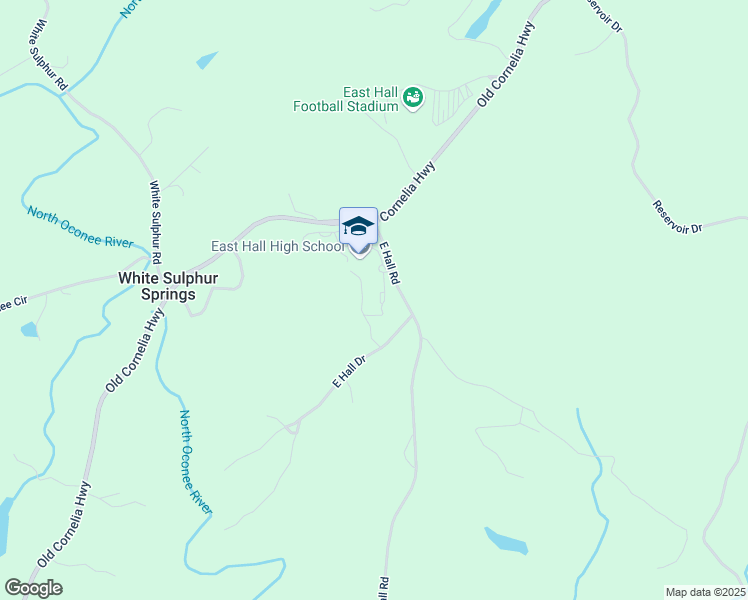 map of restaurants, bars, coffee shops, grocery stores, and more near 3540 East Hall Road in Gainesville