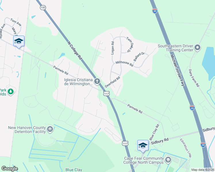 map of restaurants, bars, coffee shops, grocery stores, and more near 4418 North College Road in Castle Hayne