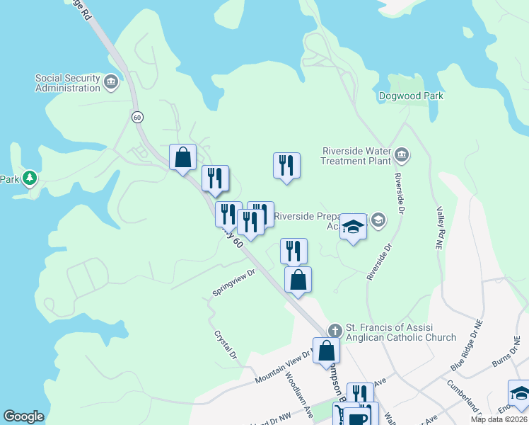 map of restaurants, bars, coffee shops, grocery stores, and more near 2329 Marbleridge Drive in Gainesville