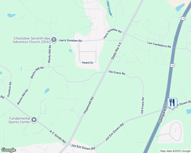 map of restaurants, bars, coffee shops, grocery stores, and more near 8165 Blacks Mill Road in Dawsonville