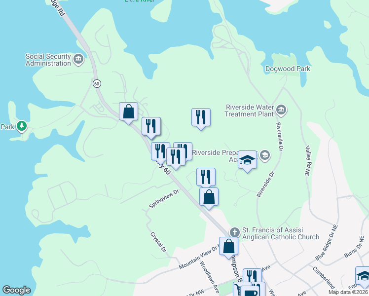 map of restaurants, bars, coffee shops, grocery stores, and more near 2329 Marbleridge Dr in Gainesville