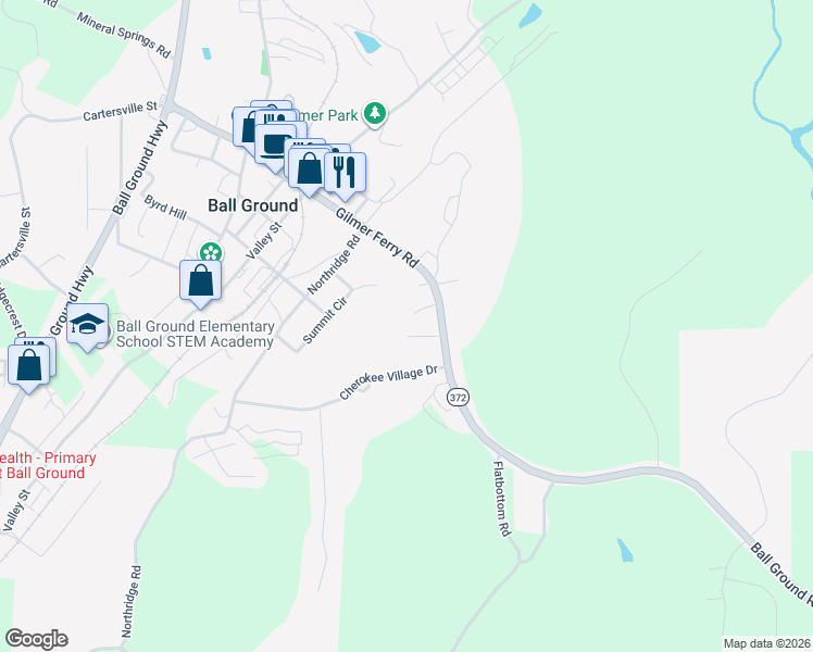 map of restaurants, bars, coffee shops, grocery stores, and more near 106 Holcomb Manor Drive in Ball Ground