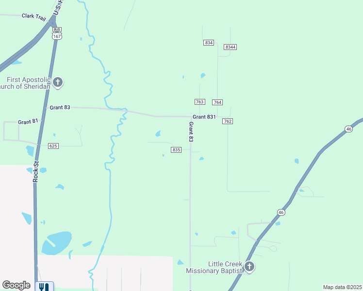 map of restaurants, bars, coffee shops, grocery stores, and more near 108 Grant 835 in Sheridan