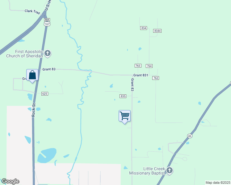 map of restaurants, bars, coffee shops, grocery stores, and more near 108 Grant 835 in Sheridan