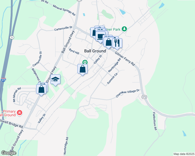 map of restaurants, bars, coffee shops, grocery stores, and more near 230 Lowry Street in Ball Ground
