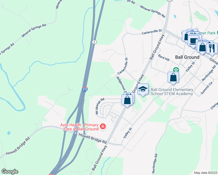 map of restaurants, bars, coffee shops, grocery stores, and more near 113 Lynwood Lane in Ball Ground