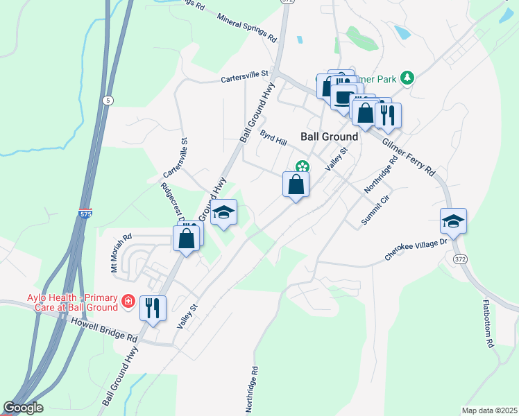map of restaurants, bars, coffee shops, grocery stores, and more near 211 Old Canton Road in Ball Ground