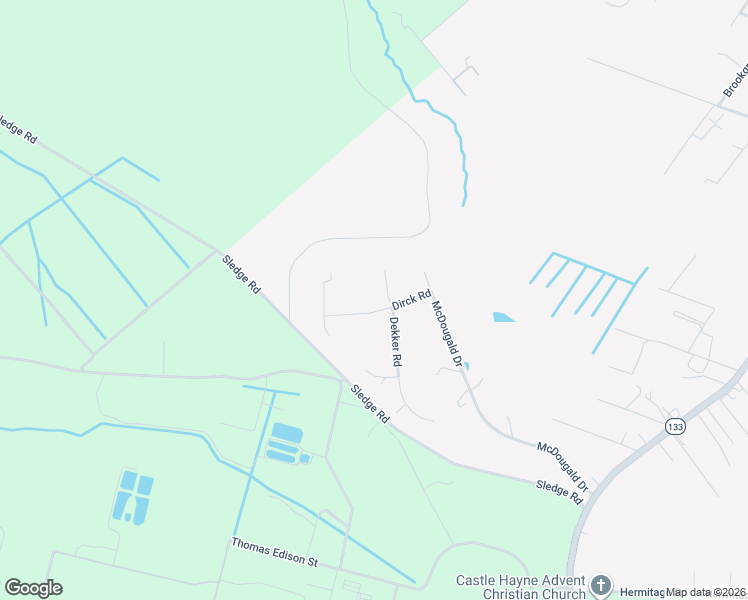 map of restaurants, bars, coffee shops, grocery stores, and more near 2716 Dirck Road in Castle Hayne