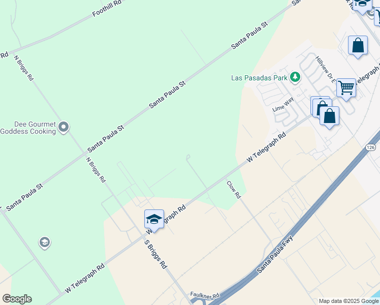 map of restaurants, bars, coffee shops, grocery stores, and more near 14835 West Telegraph Road in Santa Paula