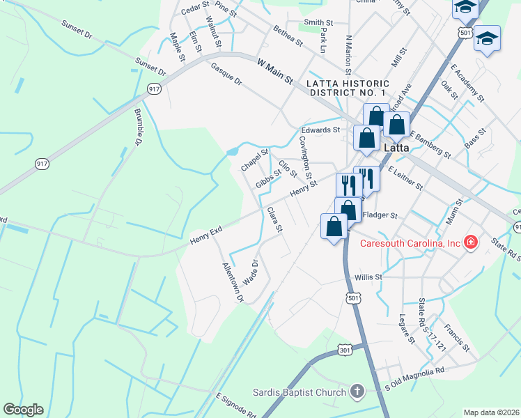 map of restaurants, bars, coffee shops, grocery stores, and more near 704 State Road S-17-136 in Latta