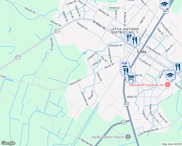 map of restaurants, bars, coffee shops, grocery stores, and more near 704 State Road S-17-136 in Latta
