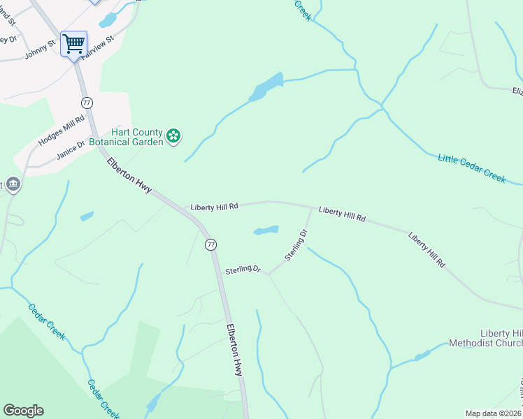 map of restaurants, bars, coffee shops, grocery stores, and more near 304 Liberty Hill Road in Hartwell