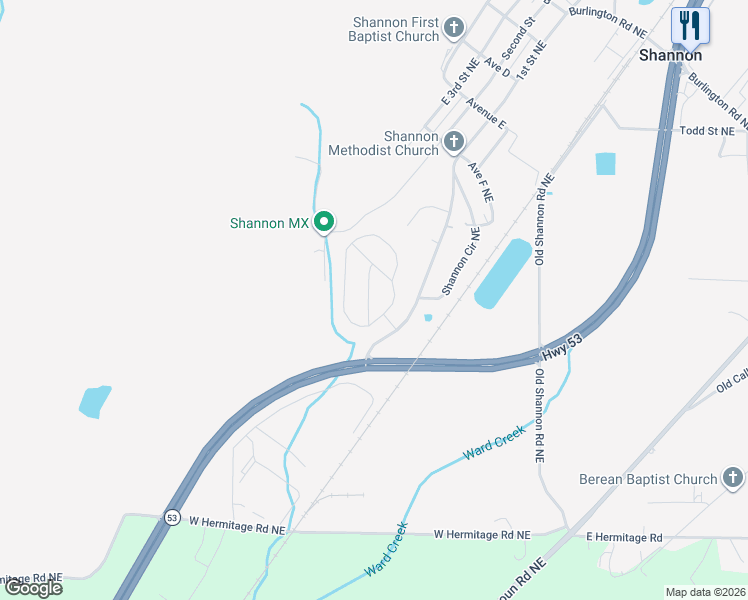 map of restaurants, bars, coffee shops, grocery stores, and more near 11 Round Rock Circle Northeast in Rome
