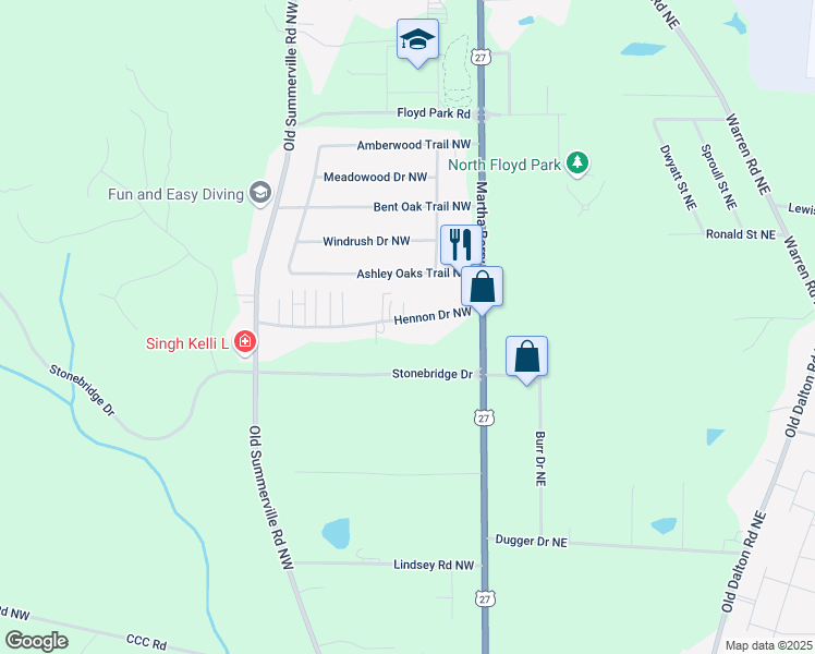 map of restaurants, bars, coffee shops, grocery stores, and more near 120 Hennon Drive Northwest in Rome