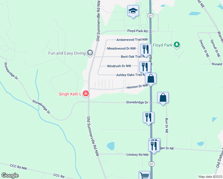 map of restaurants, bars, coffee shops, grocery stores, and more near 152 Hennon Drive Northwest in Rome