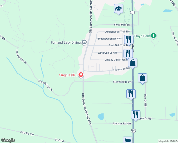 map of restaurants, bars, coffee shops, grocery stores, and more near 236 Hennon Drive Northwest in Rome