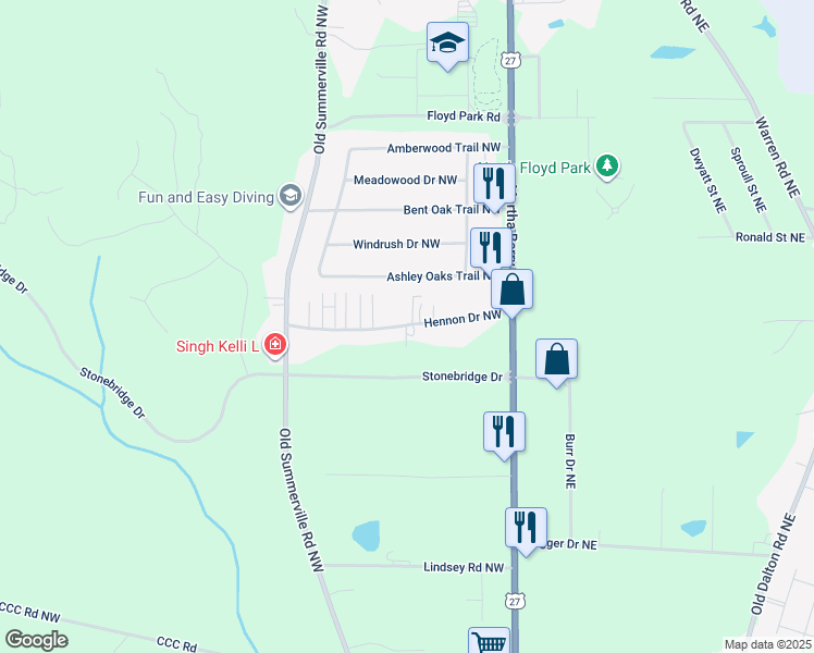 map of restaurants, bars, coffee shops, grocery stores, and more near 120 Hennon Drive Northwest in Rome