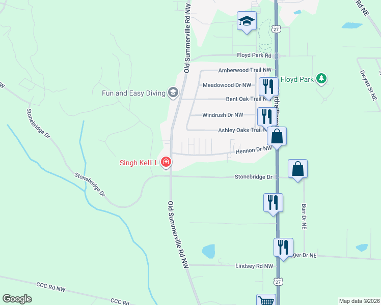 map of restaurants, bars, coffee shops, grocery stores, and more near 200 Hennon Drive Northwest in Rome