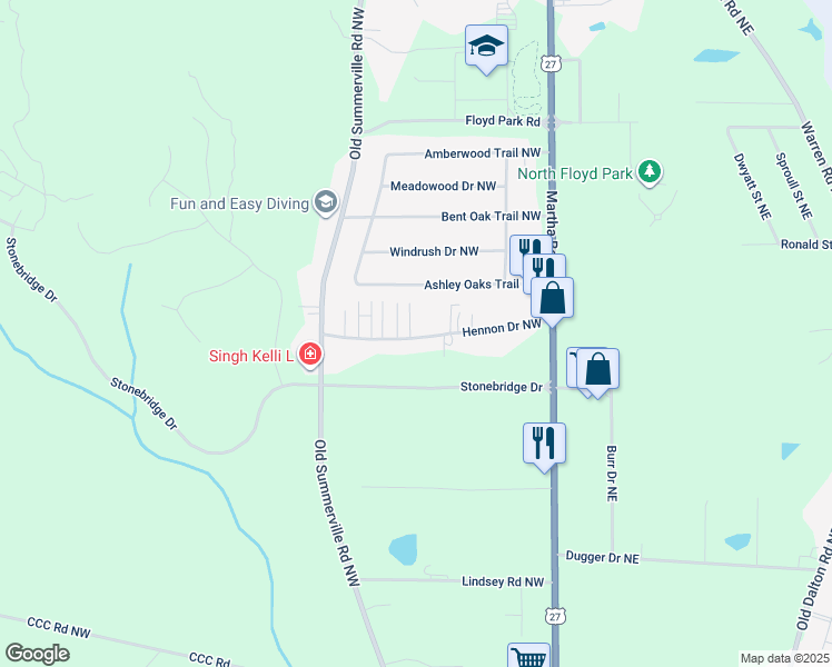 map of restaurants, bars, coffee shops, grocery stores, and more near 152 Hennon Drive Northwest in Rome