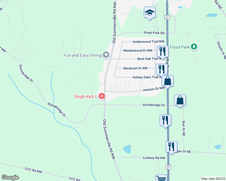 map of restaurants, bars, coffee shops, grocery stores, and more near 236 Hennon Drive Northwest in Rome