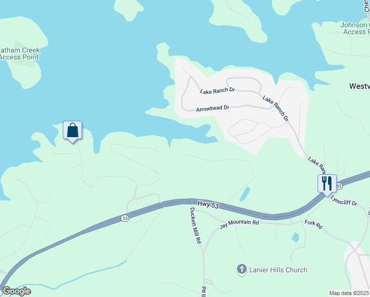 map of restaurants, bars, coffee shops, grocery stores, and more near 3182 Deepwater Drive in Gainesville