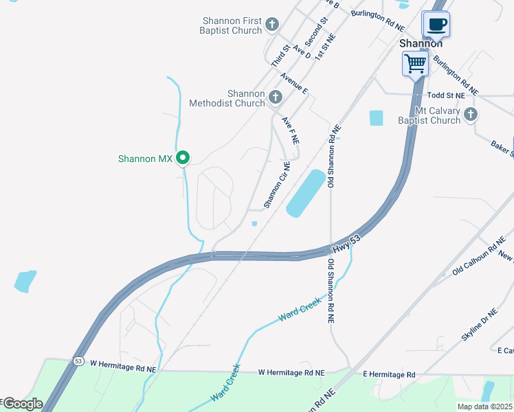 map of restaurants, bars, coffee shops, grocery stores, and more near 818 Shannon Circle Northeast in Rome