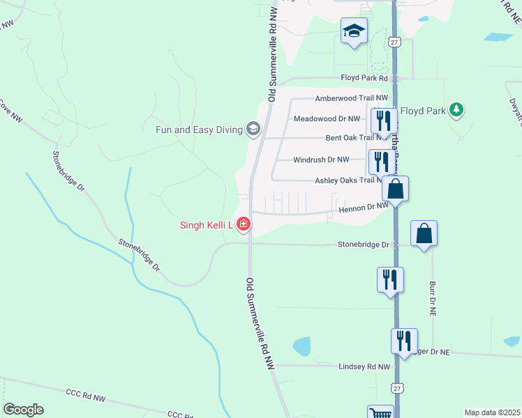 map of restaurants, bars, coffee shops, grocery stores, and more near 236 Hennon Drive Northwest in Rome