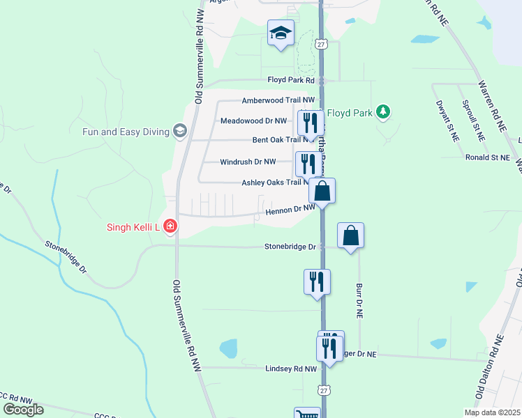 map of restaurants, bars, coffee shops, grocery stores, and more near 120 Hennon Drive Northwest in Rome