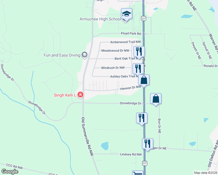 map of restaurants, bars, coffee shops, grocery stores, and more near 152 Hennon Drive Northwest in Rome