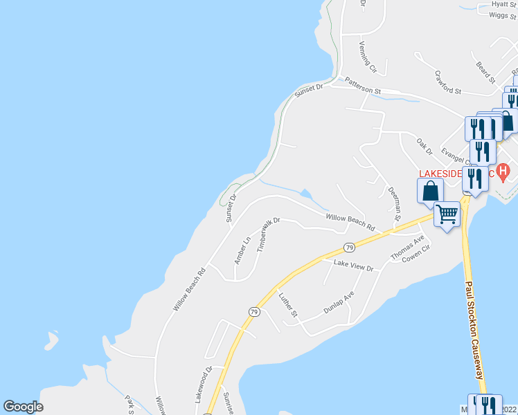 map of restaurants, bars, coffee shops, grocery stores, and more near 1513 Willow Beach Road in Guntersville