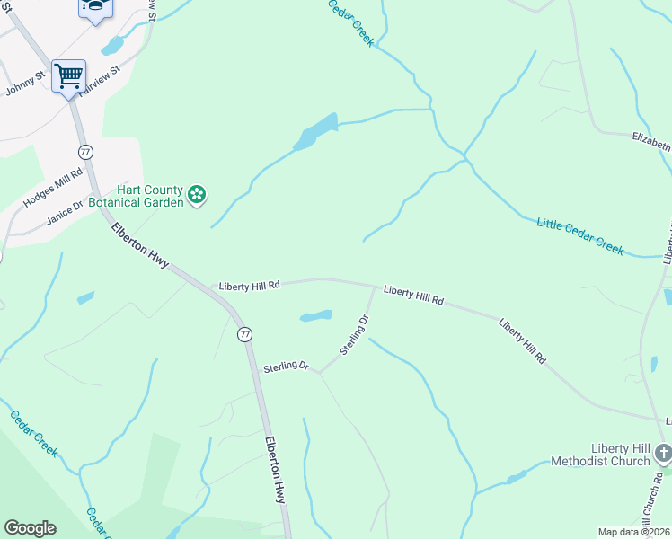 map of restaurants, bars, coffee shops, grocery stores, and more near 304 Liberty Hill Road in Hartwell