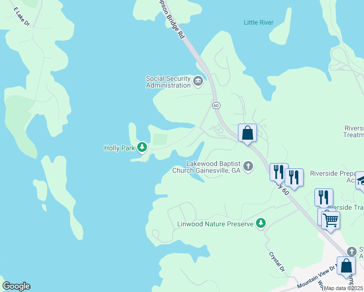 map of restaurants, bars, coffee shops, grocery stores, and more near 2510 Hidden Cove Court in Gainesville