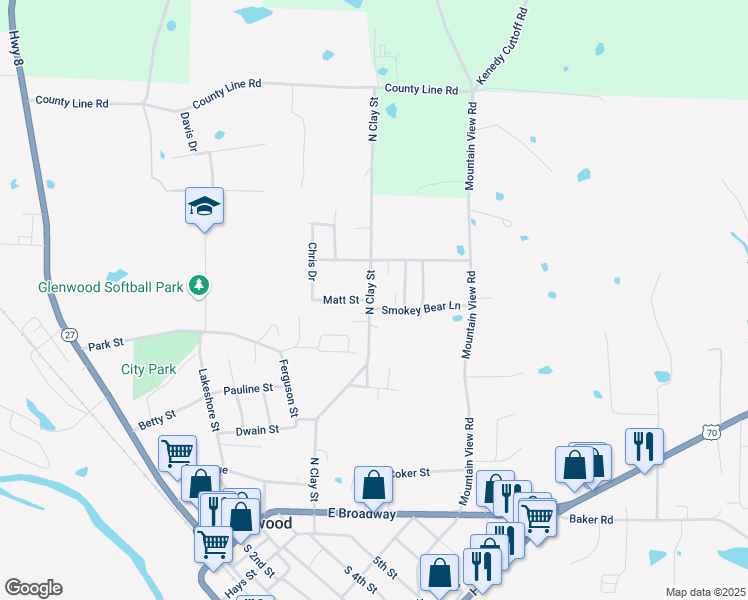 map of restaurants, bars, coffee shops, grocery stores, and more near 928 North Clay Street in Glenwood