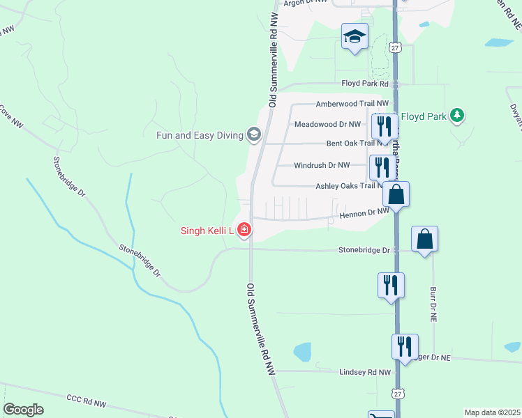 map of restaurants, bars, coffee shops, grocery stores, and more near 236 Hennon Drive Northwest in Rome