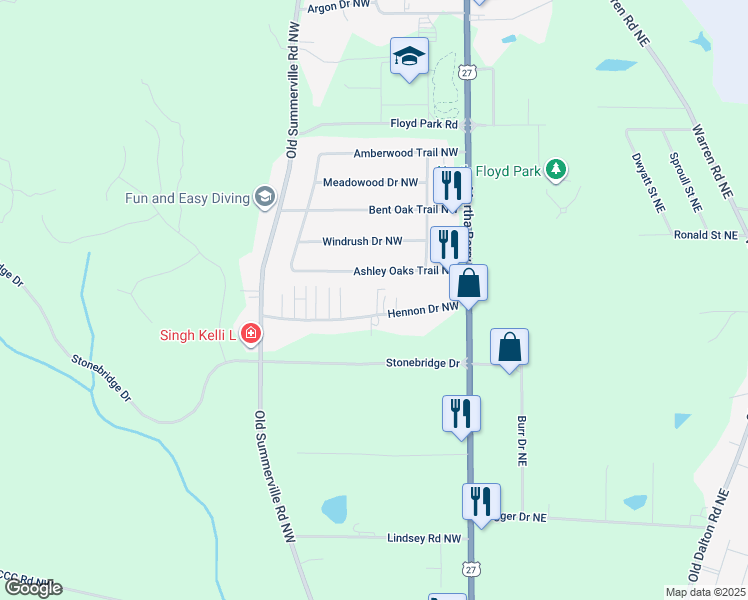 map of restaurants, bars, coffee shops, grocery stores, and more near 120 Hennon Drive Northwest in Rome
