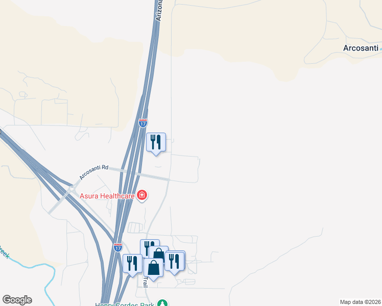 map of restaurants, bars, coffee shops, grocery stores, and more near 14375 South Xrds in Mayer