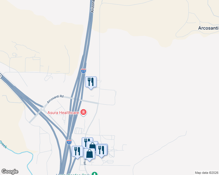 map of restaurants, bars, coffee shops, grocery stores, and more near 14375 South Xrds in Mayer