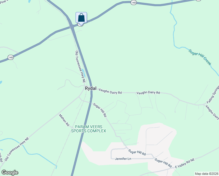 map of restaurants, bars, coffee shops, grocery stores, and more near 40 Vaughn Dairy Road in Rydal