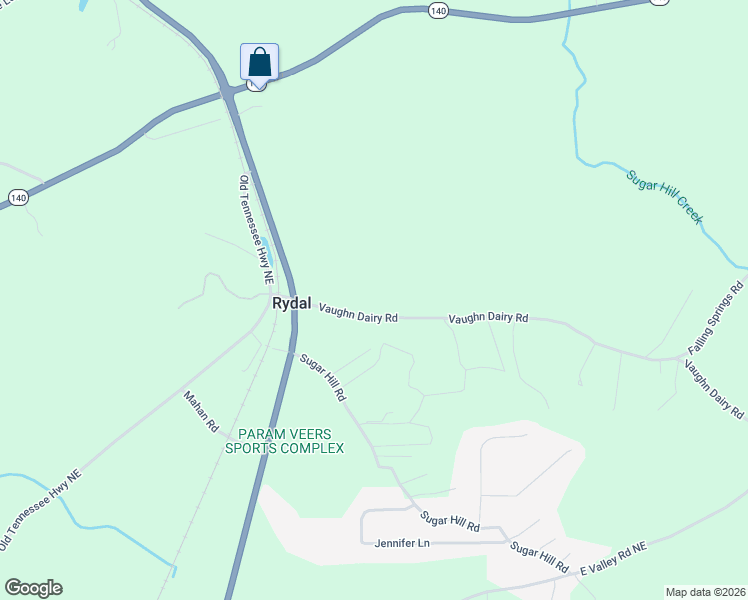 map of restaurants, bars, coffee shops, grocery stores, and more near 40 Vaughn Dairy Road in Rydal