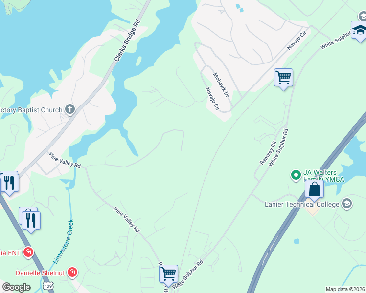 map of restaurants, bars, coffee shops, grocery stores, and more near 1291 Russell Road in Gainesville