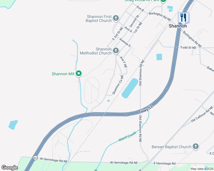 map of restaurants, bars, coffee shops, grocery stores, and more near 831 Shannon Circle Connector Northeast in Rome