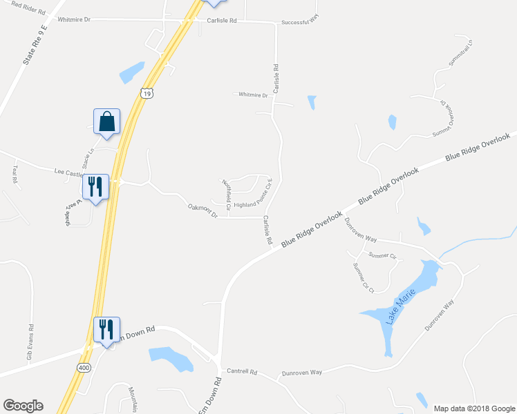 map of restaurants, bars, coffee shops, grocery stores, and more near 102 Highland Pointe Circle East in Dawsonville