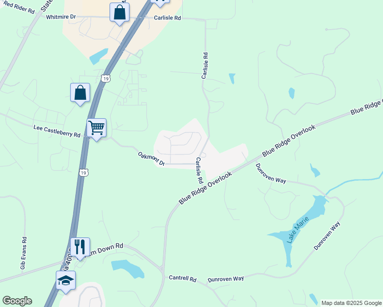 map of restaurants, bars, coffee shops, grocery stores, and more near 112 Highland Pointe Circle East in Dawsonville