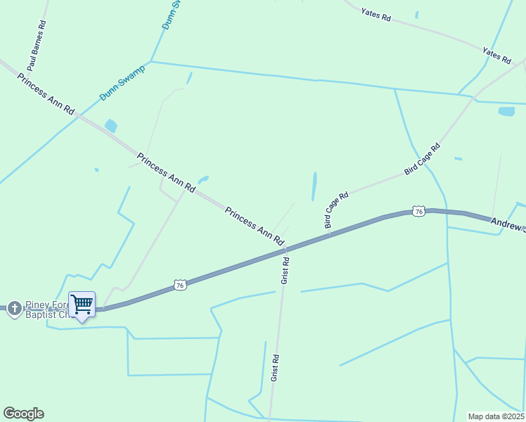 map of restaurants, bars, coffee shops, grocery stores, and more near 162 Princess Ann Road in Chadbourn