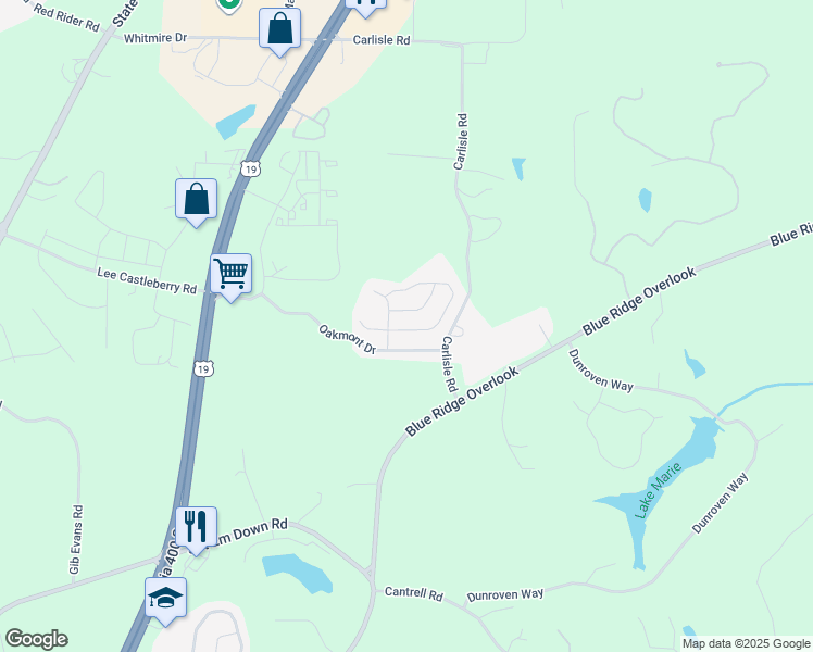 map of restaurants, bars, coffee shops, grocery stores, and more near 43 Highland Pointe Circle East in Dawsonville