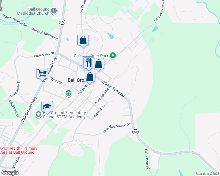 map of restaurants, bars, coffee shops, grocery stores, and more near Northridge Road in Ball Ground