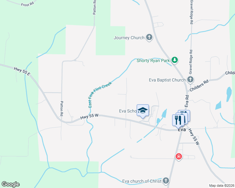 map of restaurants, bars, coffee shops, grocery stores, and more near 199 Murphrees Road in Eva