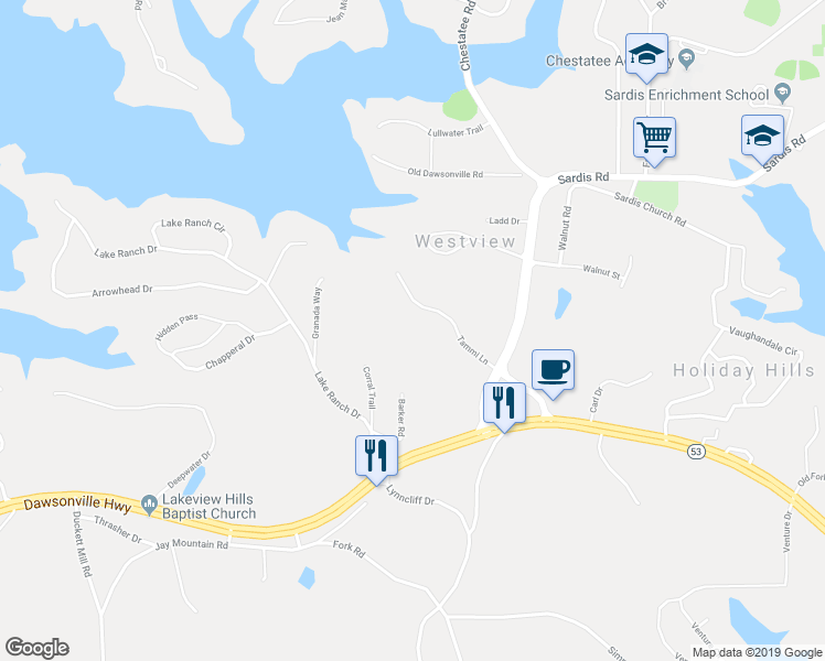 map of restaurants, bars, coffee shops, grocery stores, and more near 2657 Tammi Lane in Gainesville