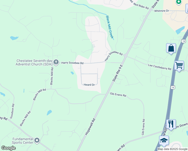 map of restaurants, bars, coffee shops, grocery stores, and more near 108 Blacks Mill Way in Dawsonville